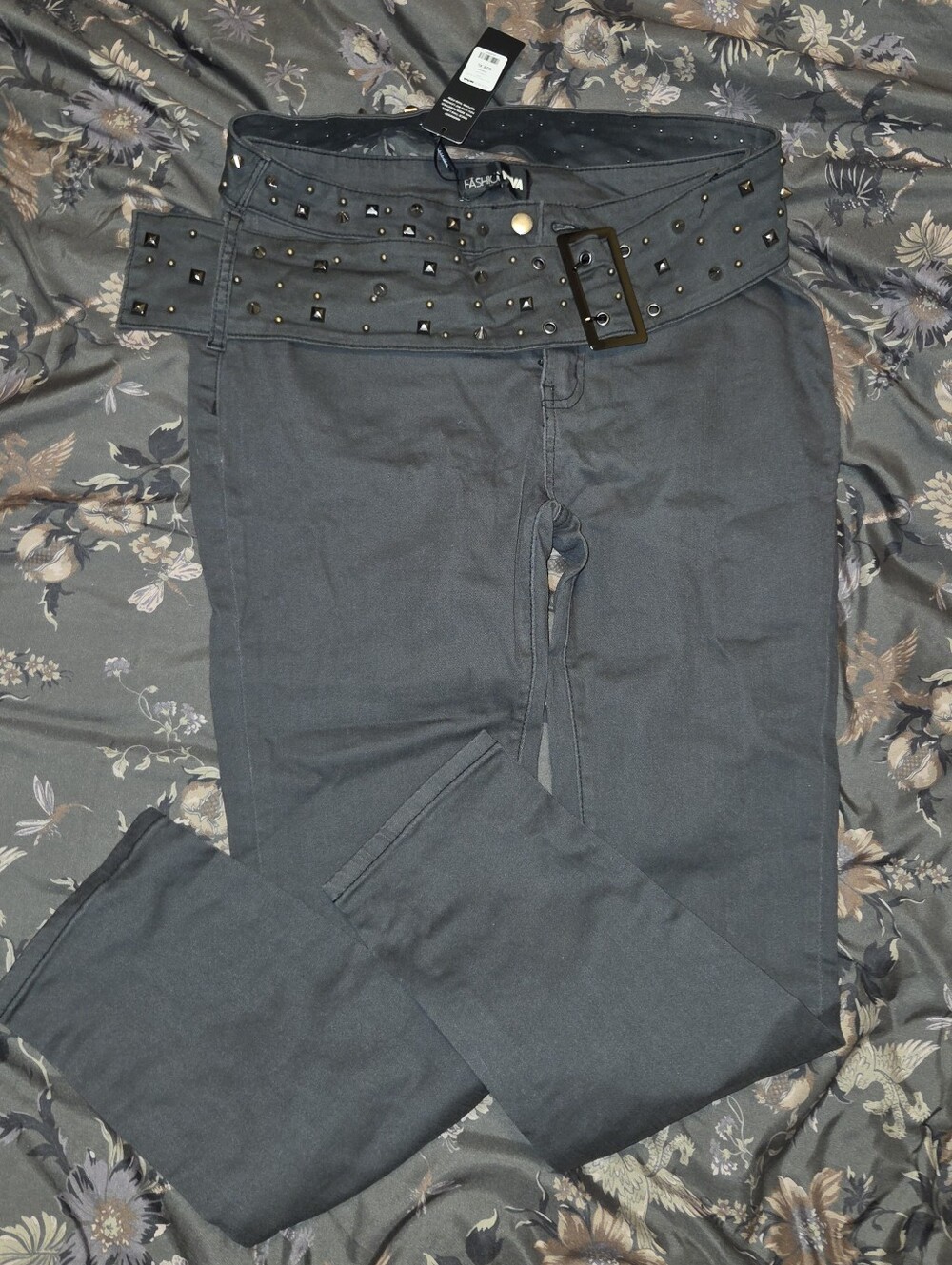 Studded Belt Dark Gray Women’s Jeans